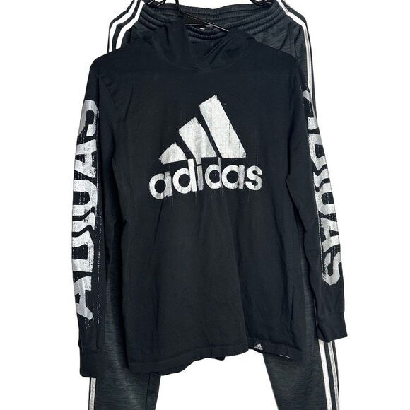 Adidas Kids Black long sleeve shirts order and gray sweatpants bundle size L/XL - Picture 1 of 12